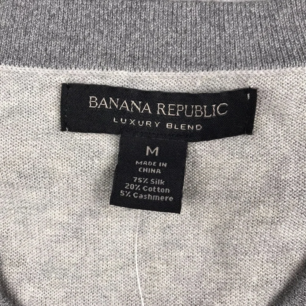 Banana Republic Luxury Blend Sweater Mens M Gray Silk Cashmere Knit Pullover NEW